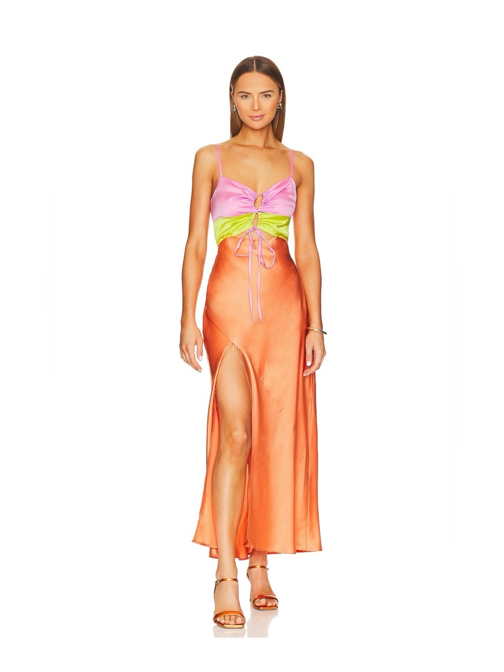 Show Me Your MuMu Satin Maxi Dress in Pink, Lime & Orange